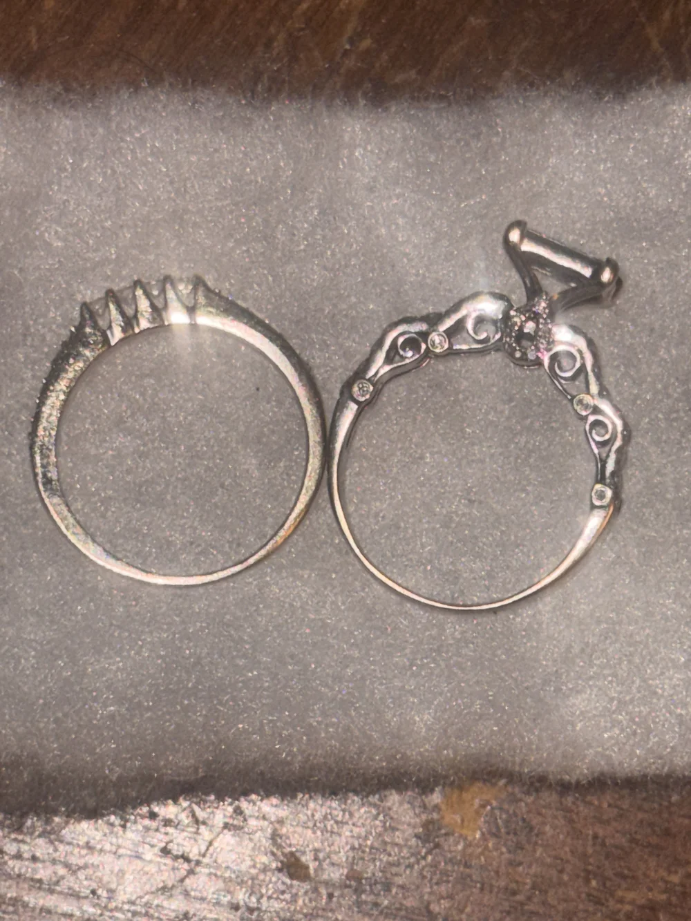 Antique Inspired Bridal Ring Set in White Gold - Sparkling Clear Stones